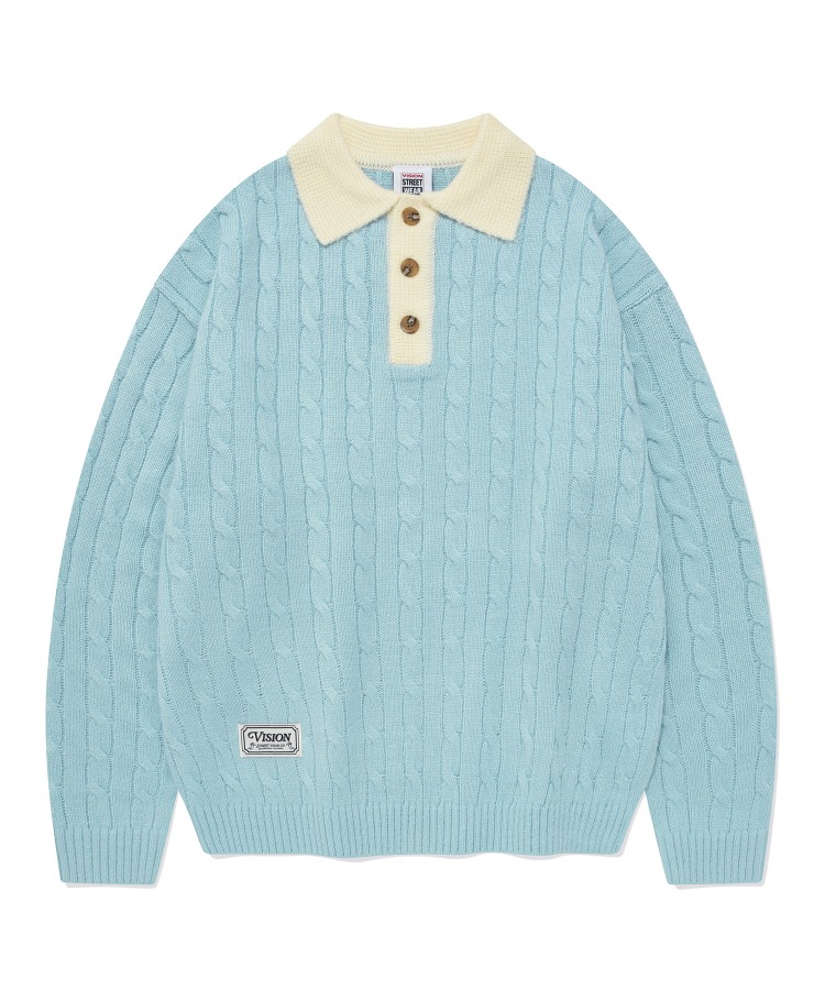 VSW Cable Polo Knit Sky Blue