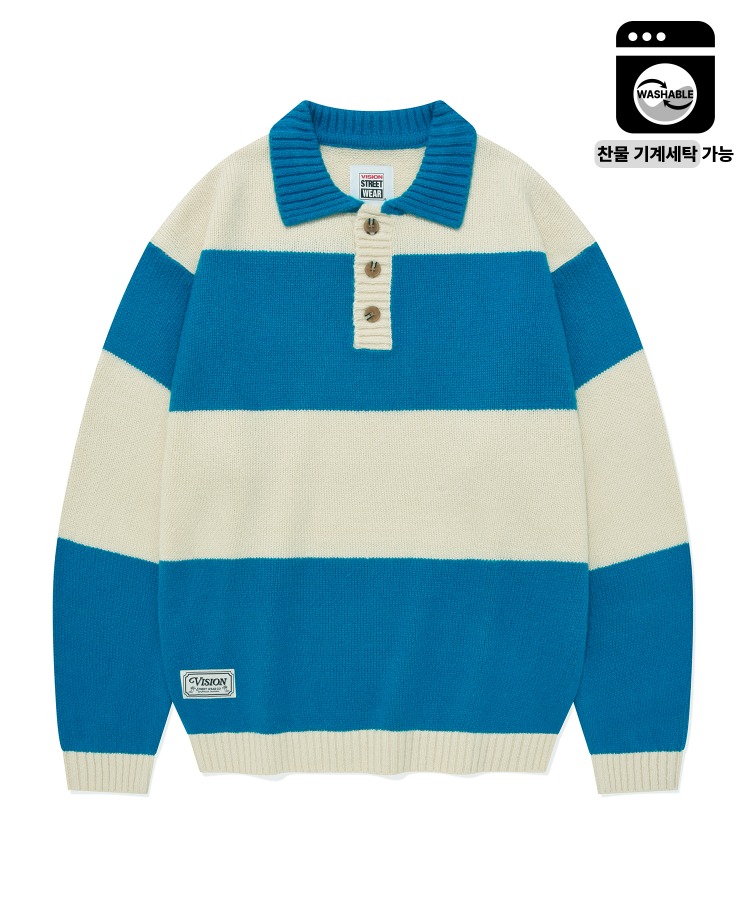 VSW Washable Stripe Polo Knit Blue